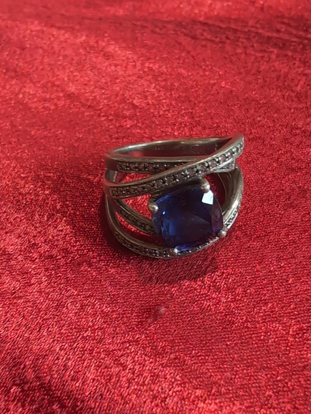Sterling Silver Blue Cushion Stone Cocktail Ring